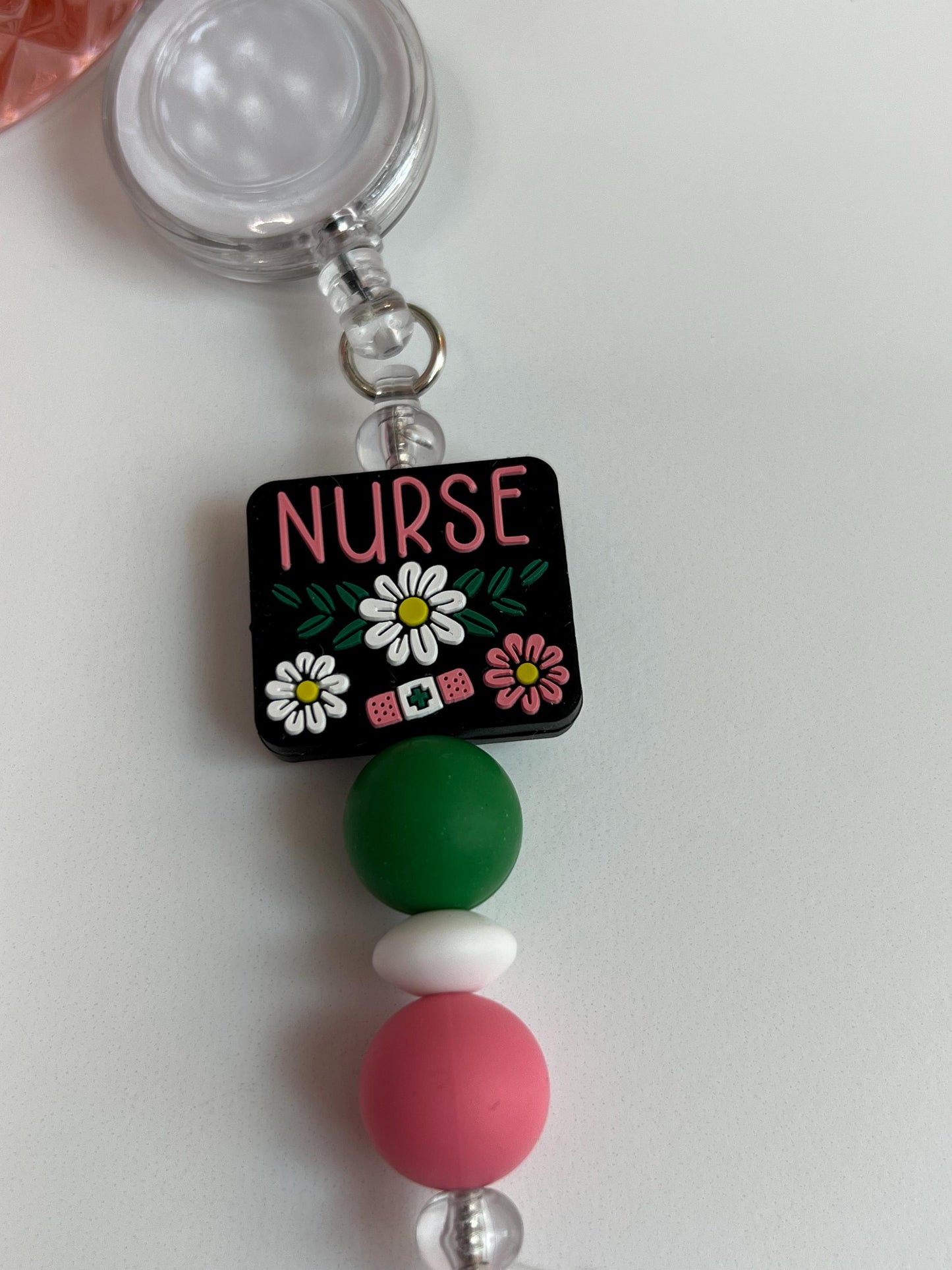Nurse Badge Reel: Silicone Bead ID Holder with Pouch