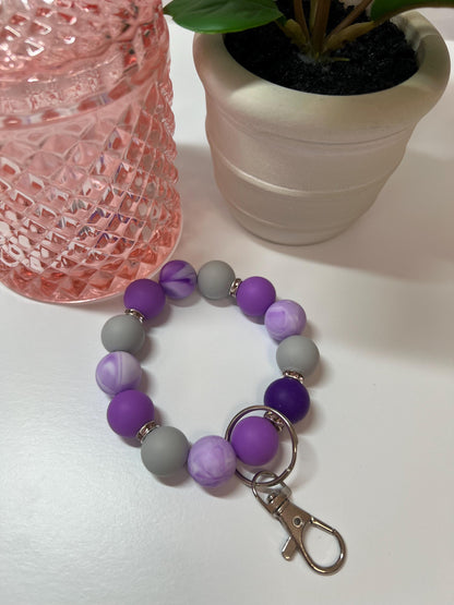 Silicone Beaded Keychain Bracelet - ID Holder, Cruise, Work, Beaded Jewelry