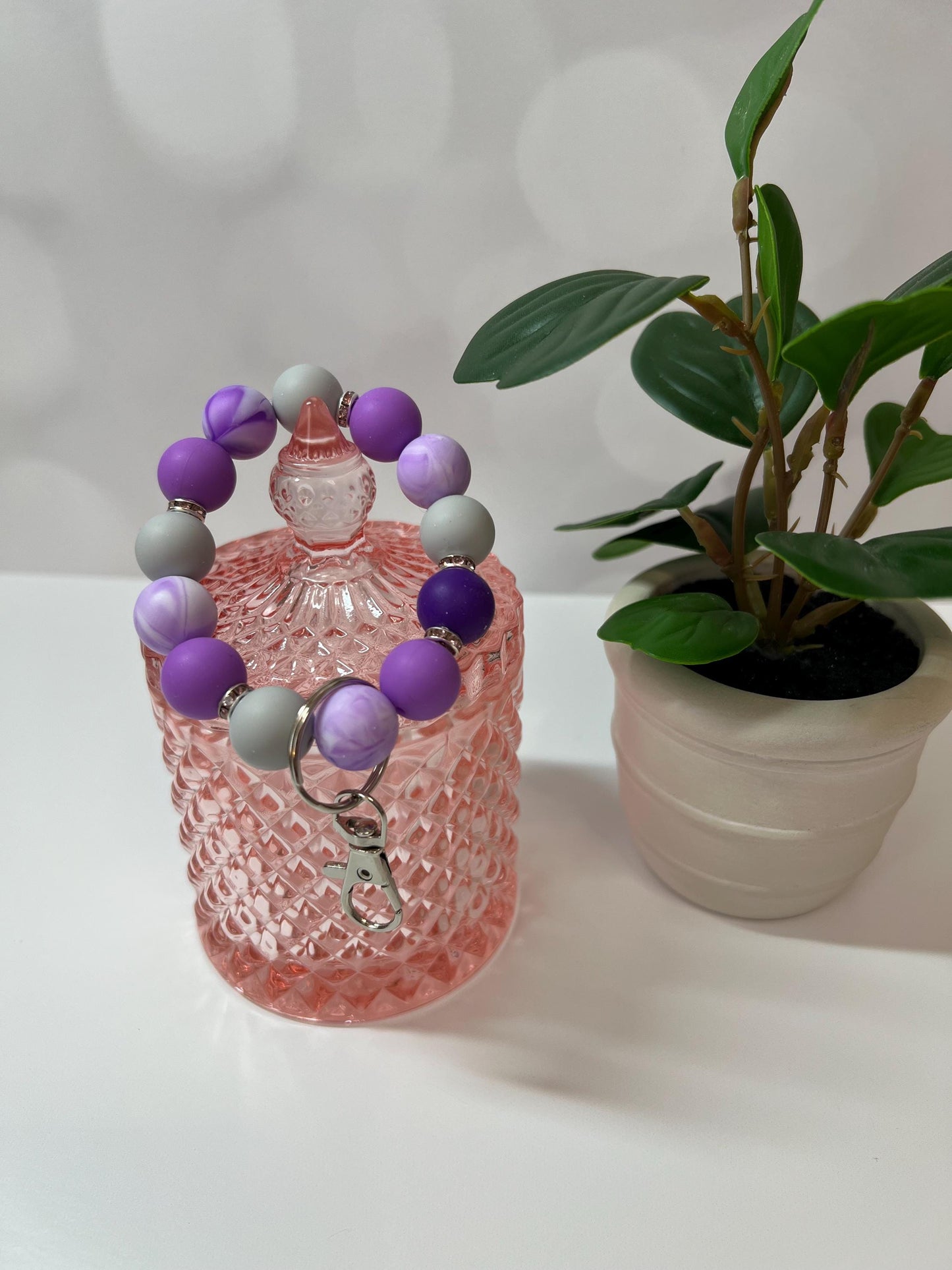 Silicone Beaded Keychain Bracelet - ID Holder, Cruise, Work, Beaded Jewelry
