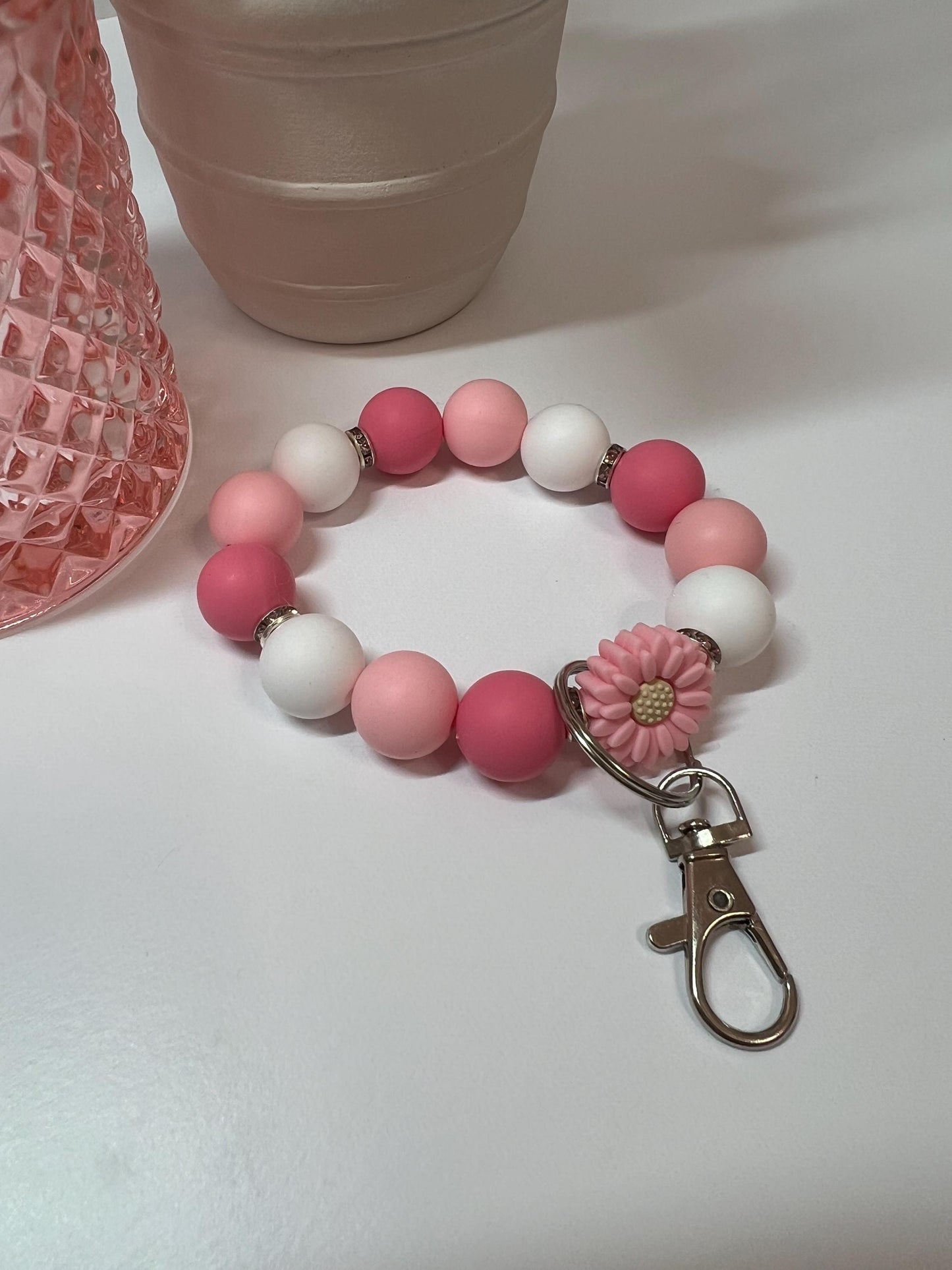 Silicone Beaded Keychain Bracelet - ID Holder, Cruise, Work, Beaded Jewelry
