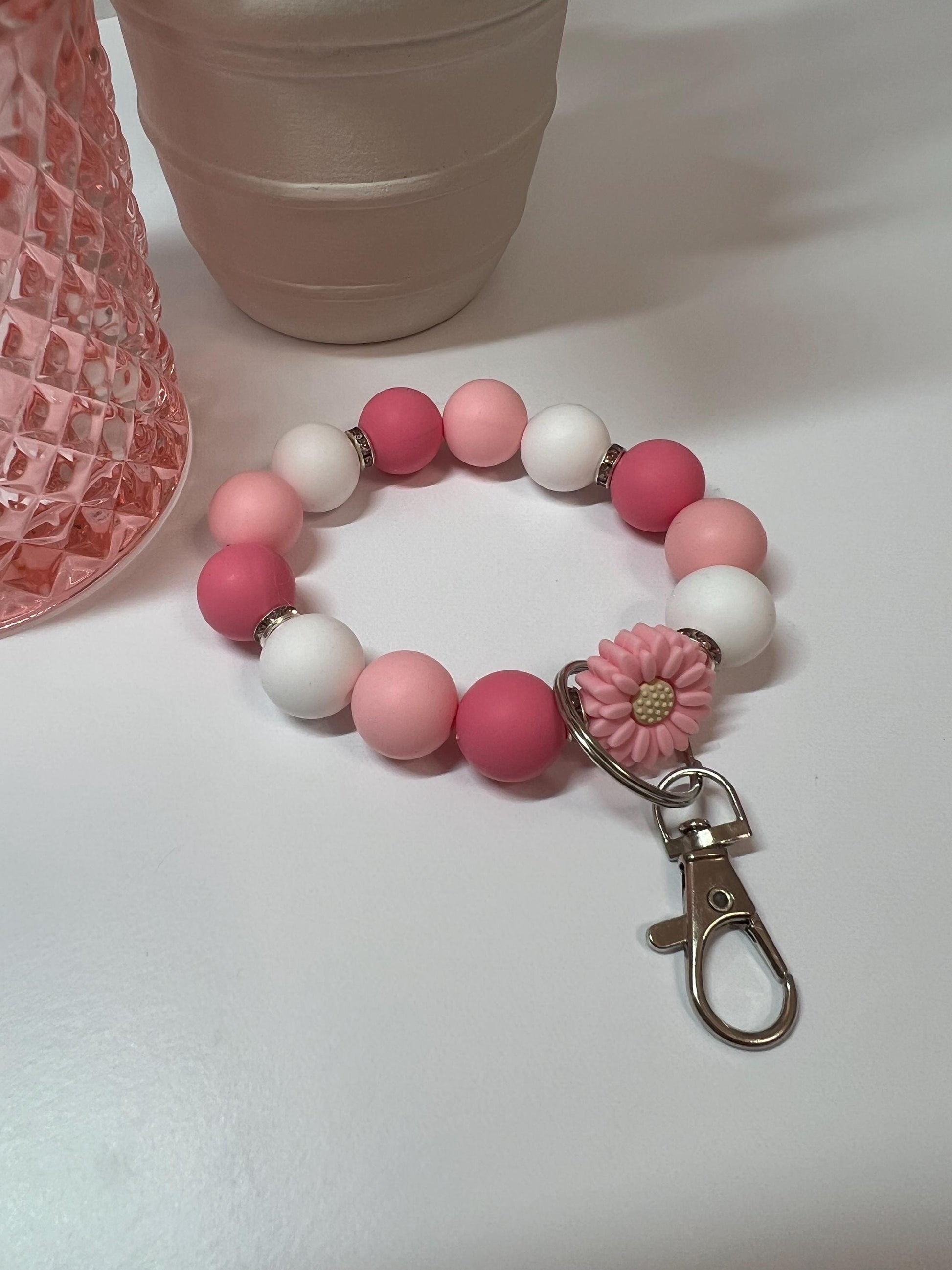 Silicone Beaded Keychain Bracelet - ID Holder, Cruise, Work, Beaded Jewelry