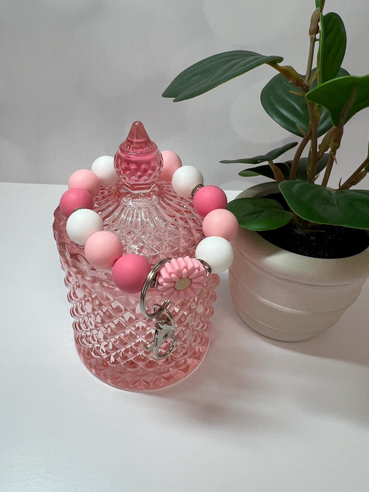 Silicone Beaded Keychain Bracelet - ID Holder, Cruise, Work, Beaded Jewelry