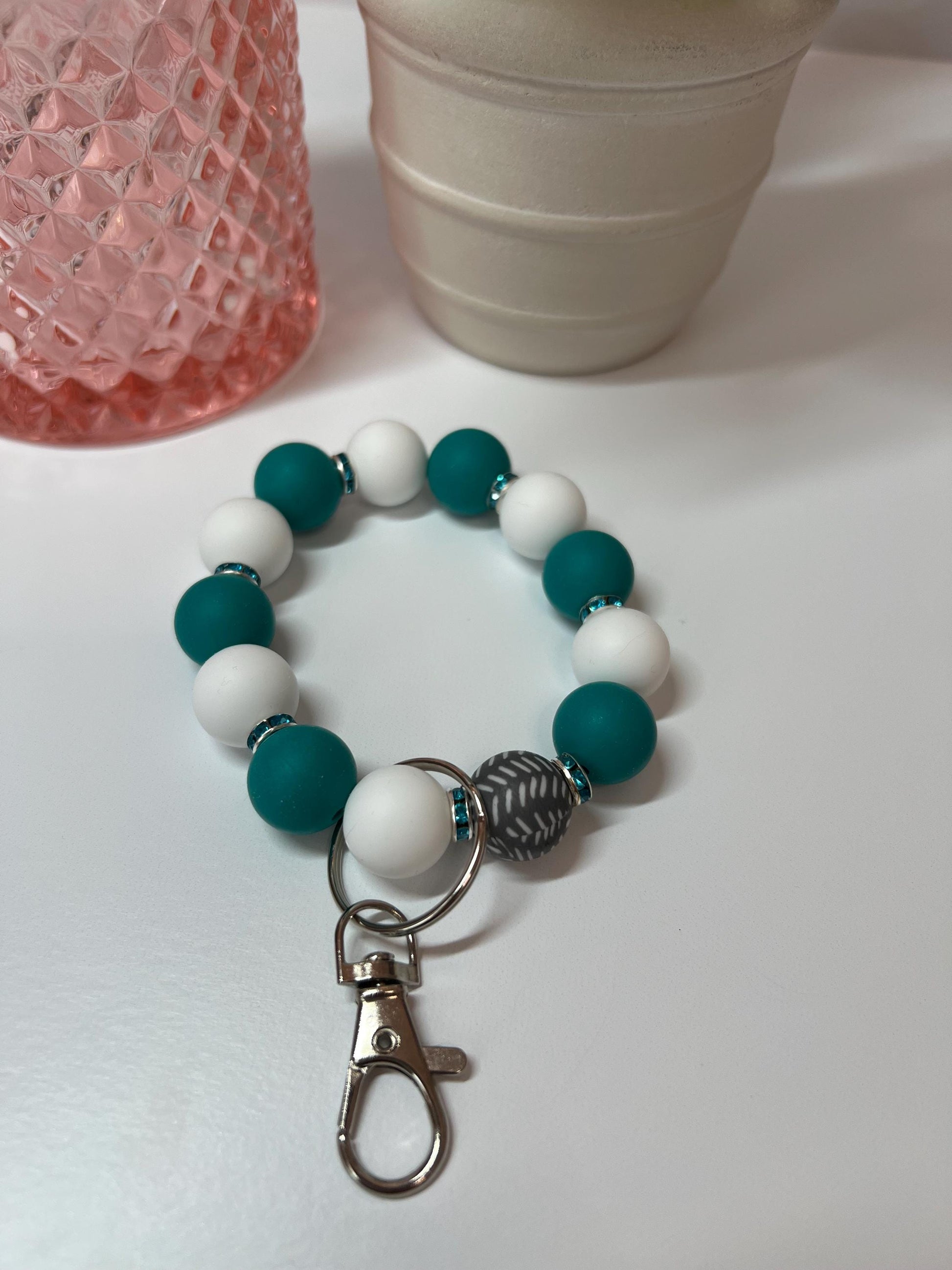 Silicone Beaded Keychain Bracelet - ID Holder, Cruise, Work, Beaded Jewelry