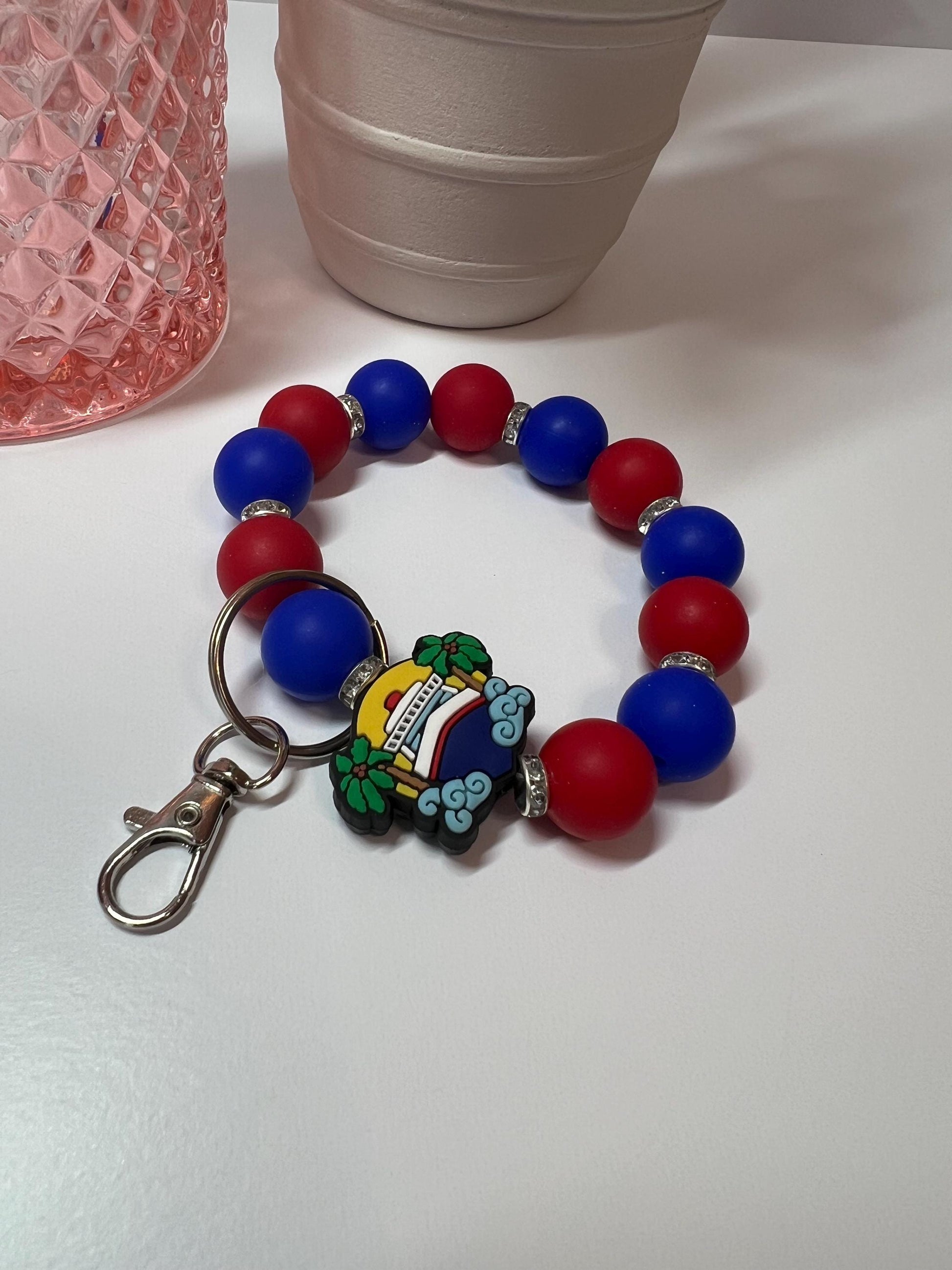 Silicone Beaded Keychain Bracelet - ID Holder, Cruise, Work, Beaded Jewelry