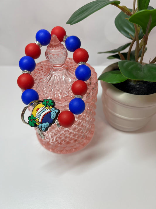 Silicone Beaded Keychain Bracelet - ID Holder, Cruise, Work, Beaded Jewelry