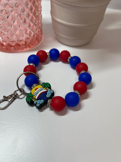 Silicone Beaded Keychain Bracelet - ID Holder, Cruise, Work, Beaded Jewelry
