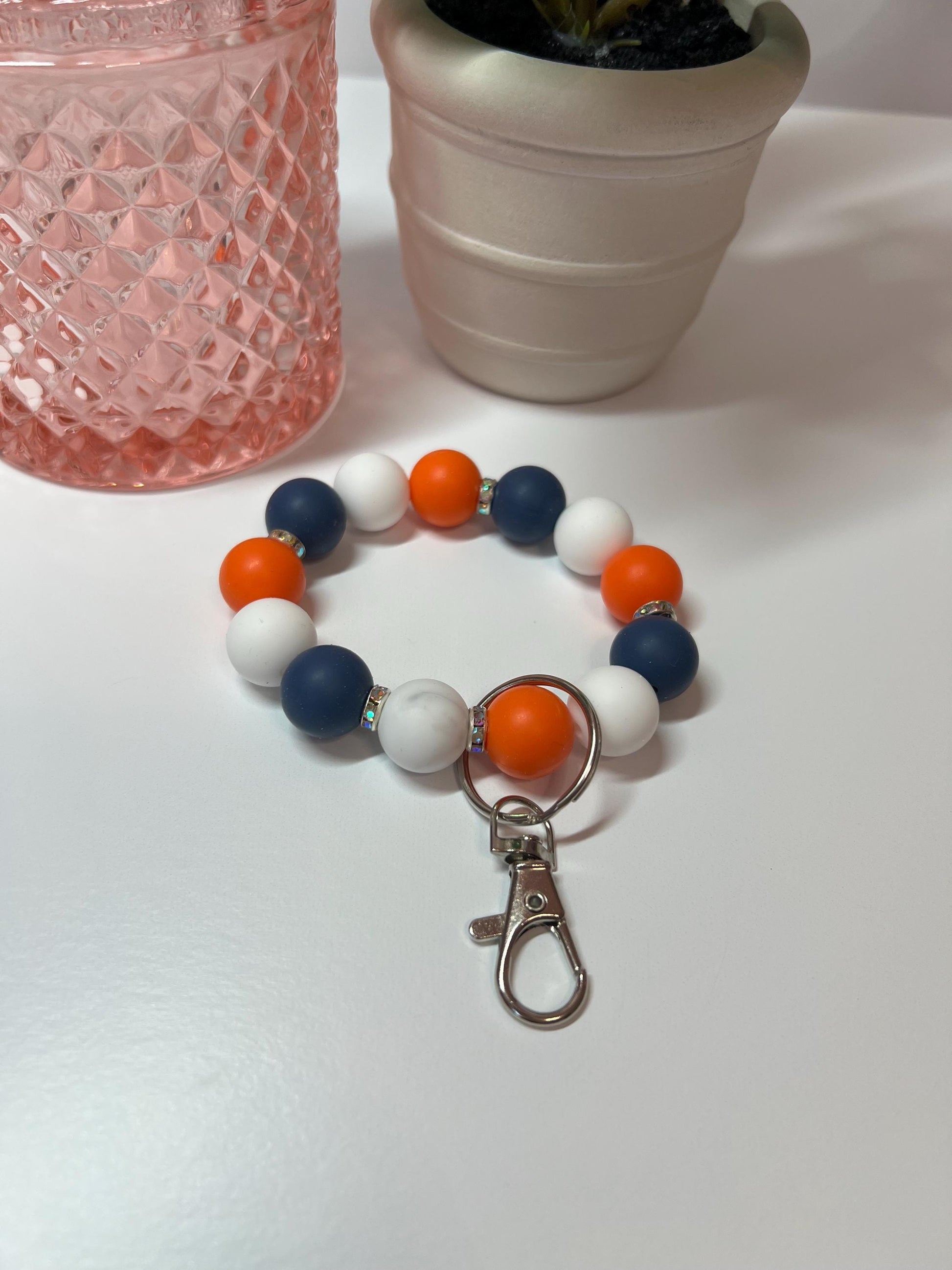 Silicone Beaded Keychain Bracelet - ID Holder, Cruise, Work, Beaded Jewelry