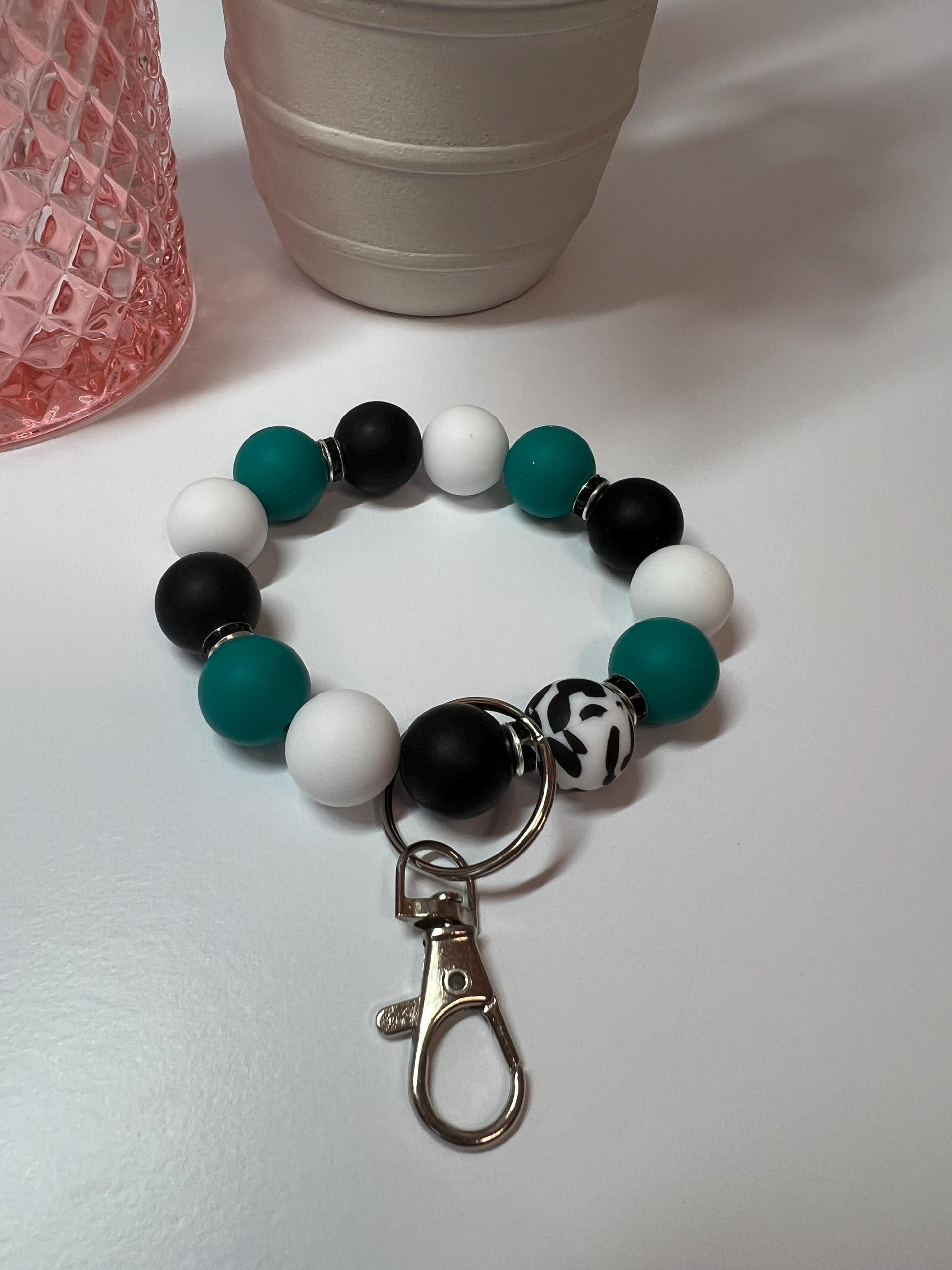 Silicone Beaded Keychain Bracelet - ID Holder, Cruise, Work, Beaded Jewelry