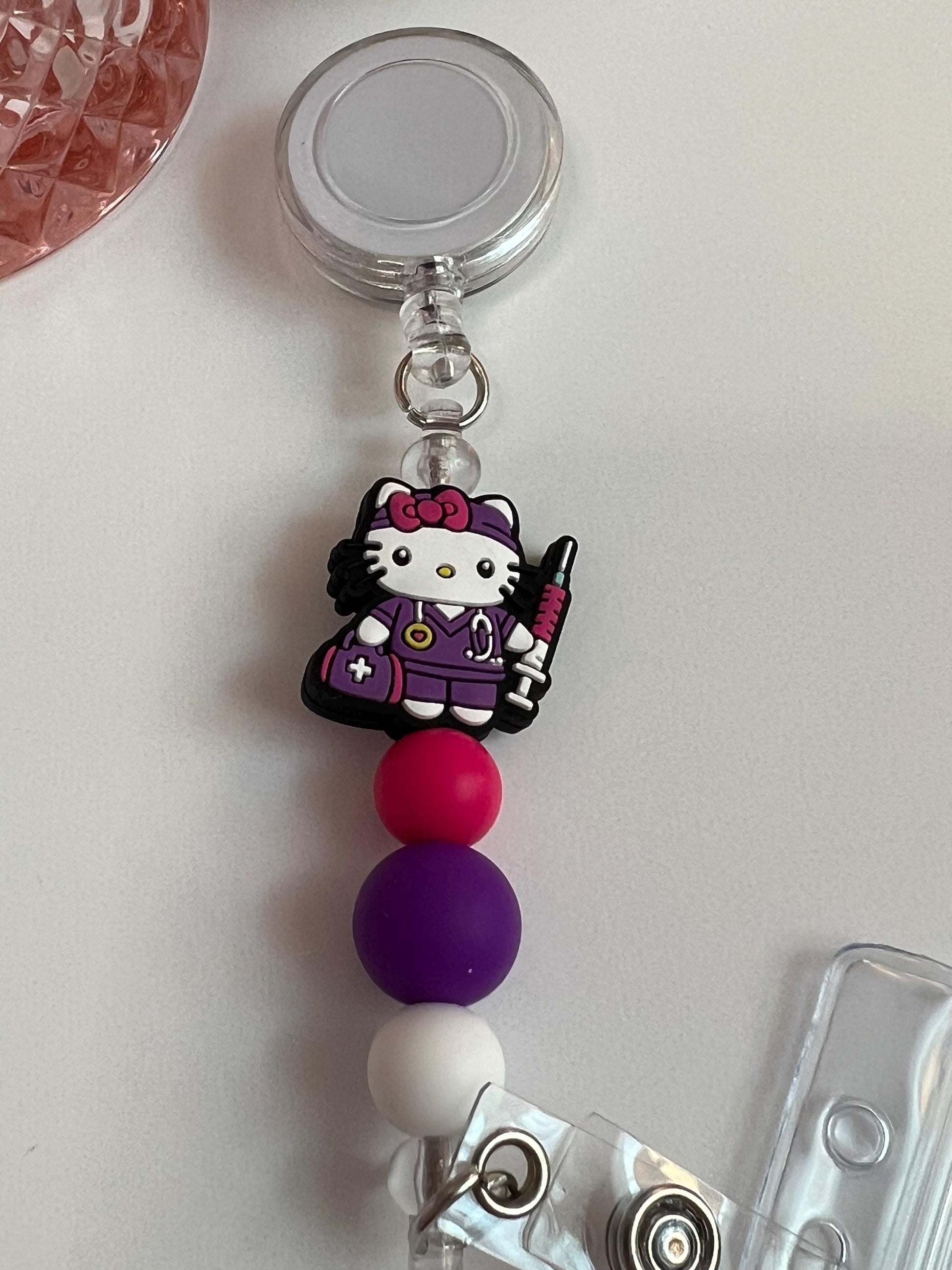 Medical Hello Kitty Badge Holder, Badge Reel, Nurse, PA, CNA, Doctor