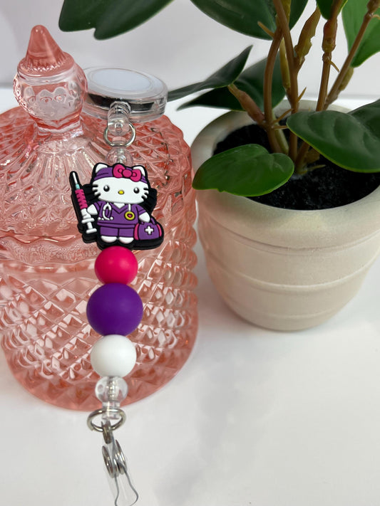 Medical Hello Kitty Badge Holder, Badge Reel, Nurse, PA, CNA, Doctor