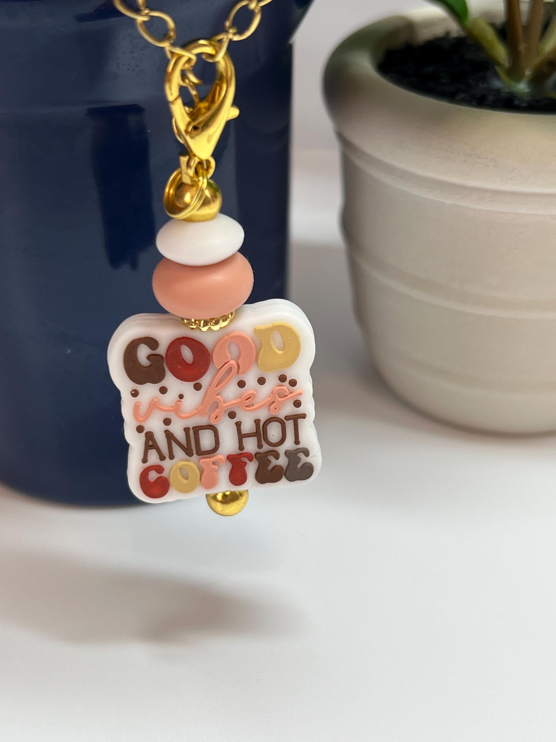 Good Vibes & Coffee Cup Charm: Stanley/Bogg Bag Accessory