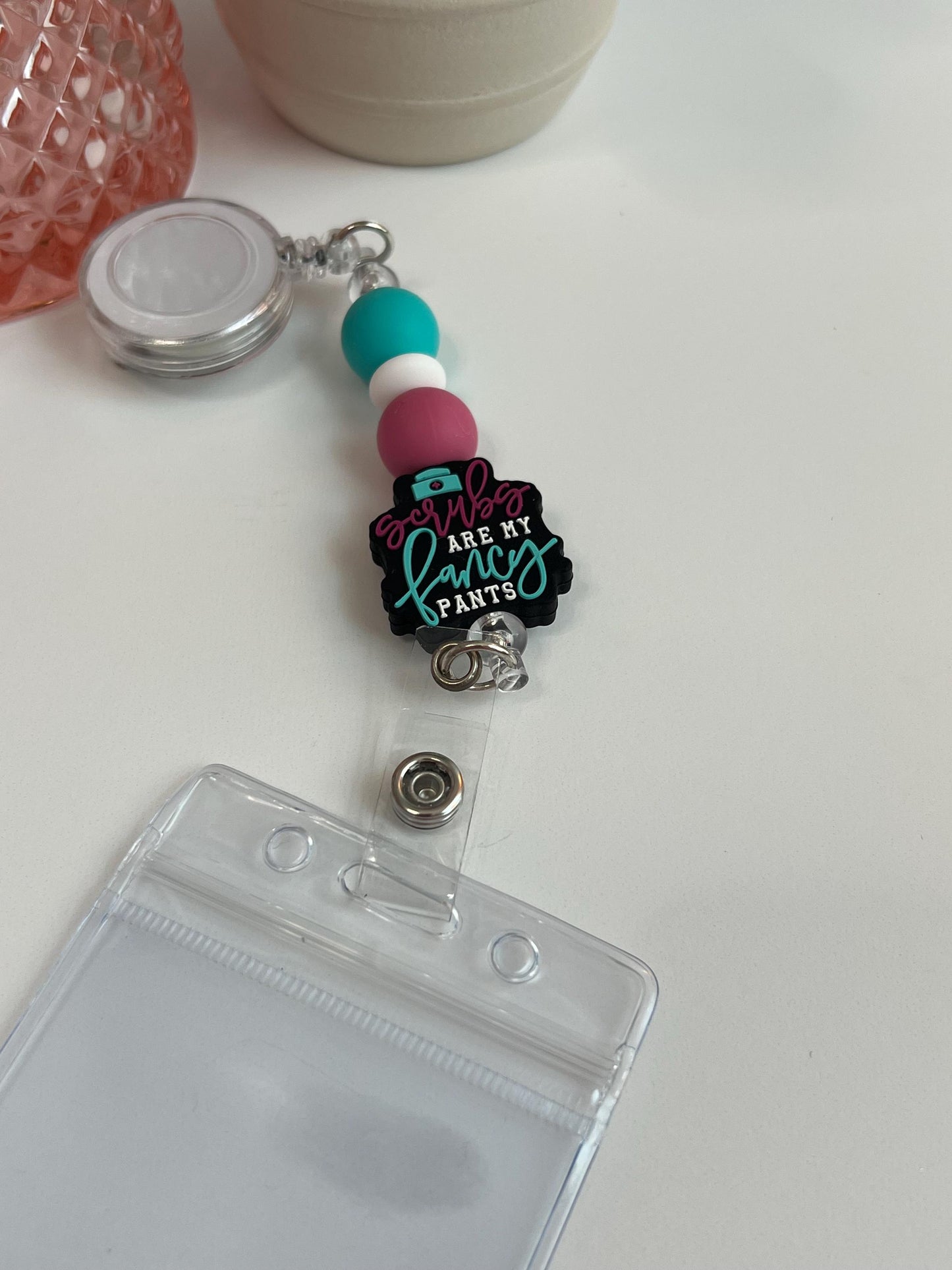 Scrubs Are My Fancy Pants Badge Reel: Medical ID Holder