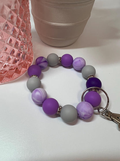 Silicone Beaded Keychain Bracelet - ID Holder, Cruise, Work, Beaded Jewelry