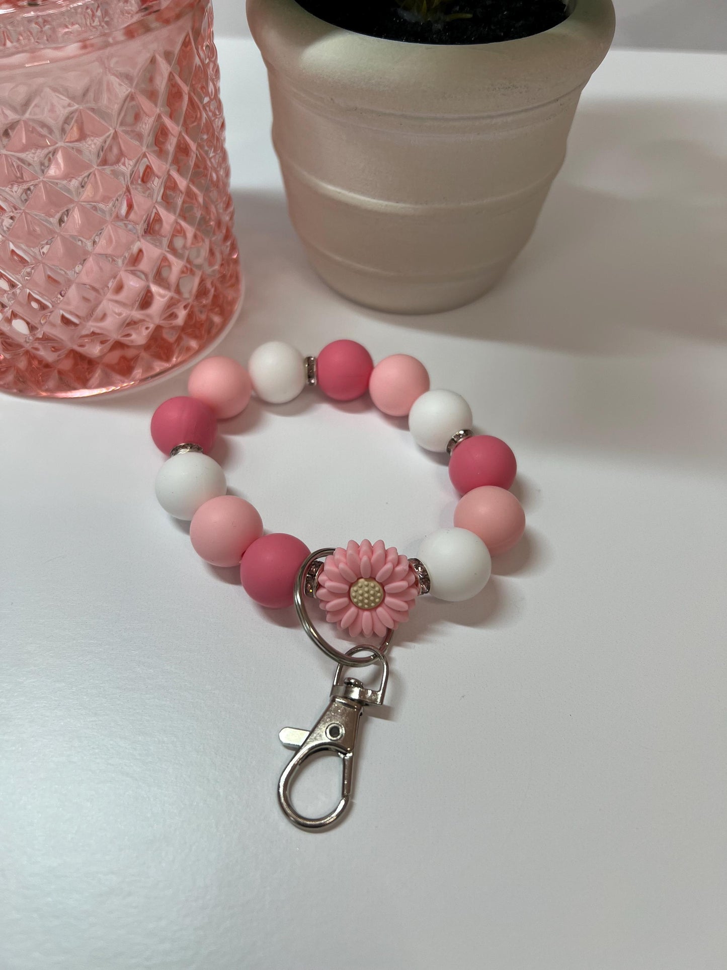 Silicone Beaded Keychain Bracelet - ID Holder, Cruise, Work, Beaded Jewelry
