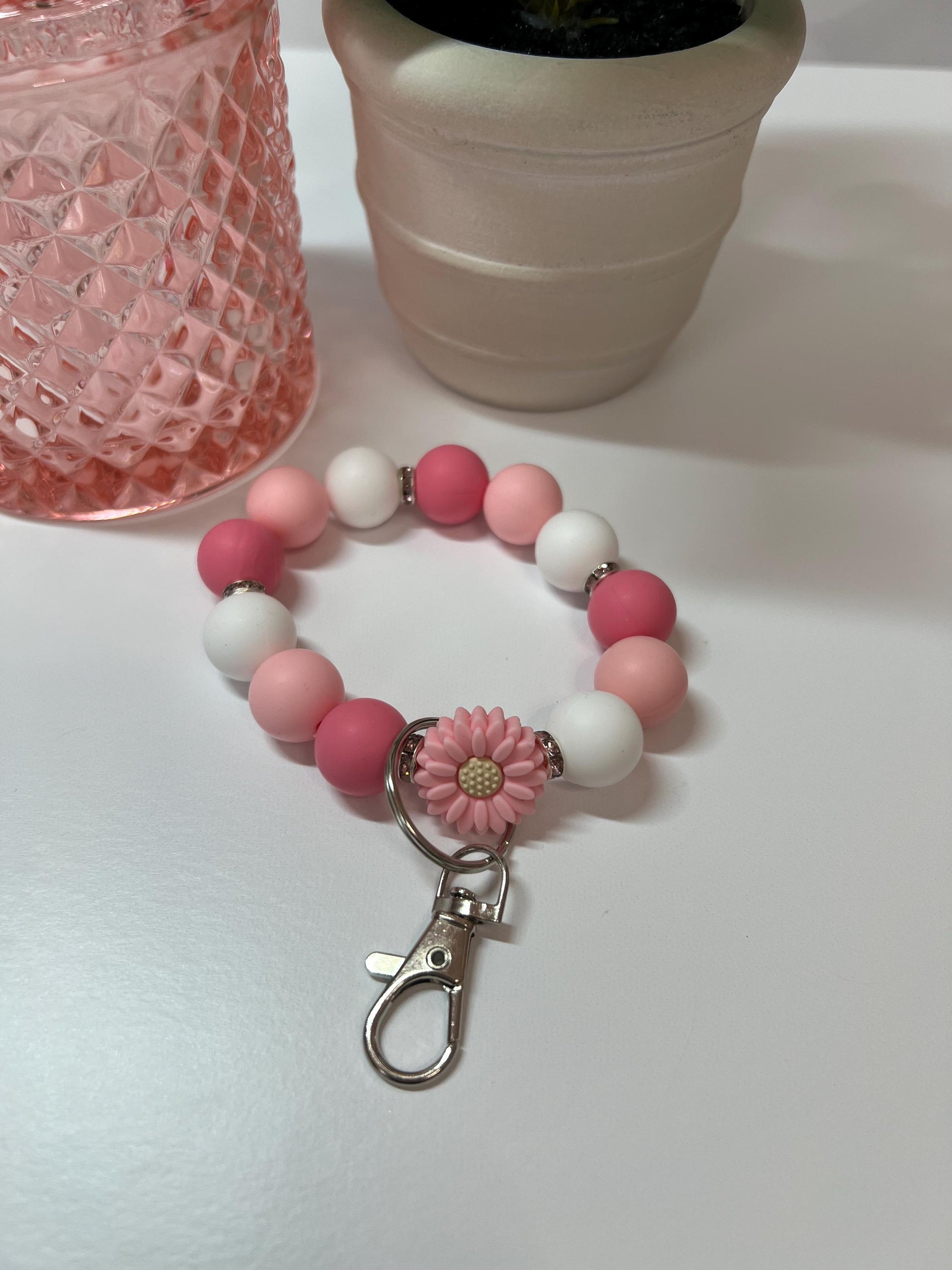 Silicone Beaded Keychain Bracelet - ID Holder, Cruise, Work, Beaded Jewelry