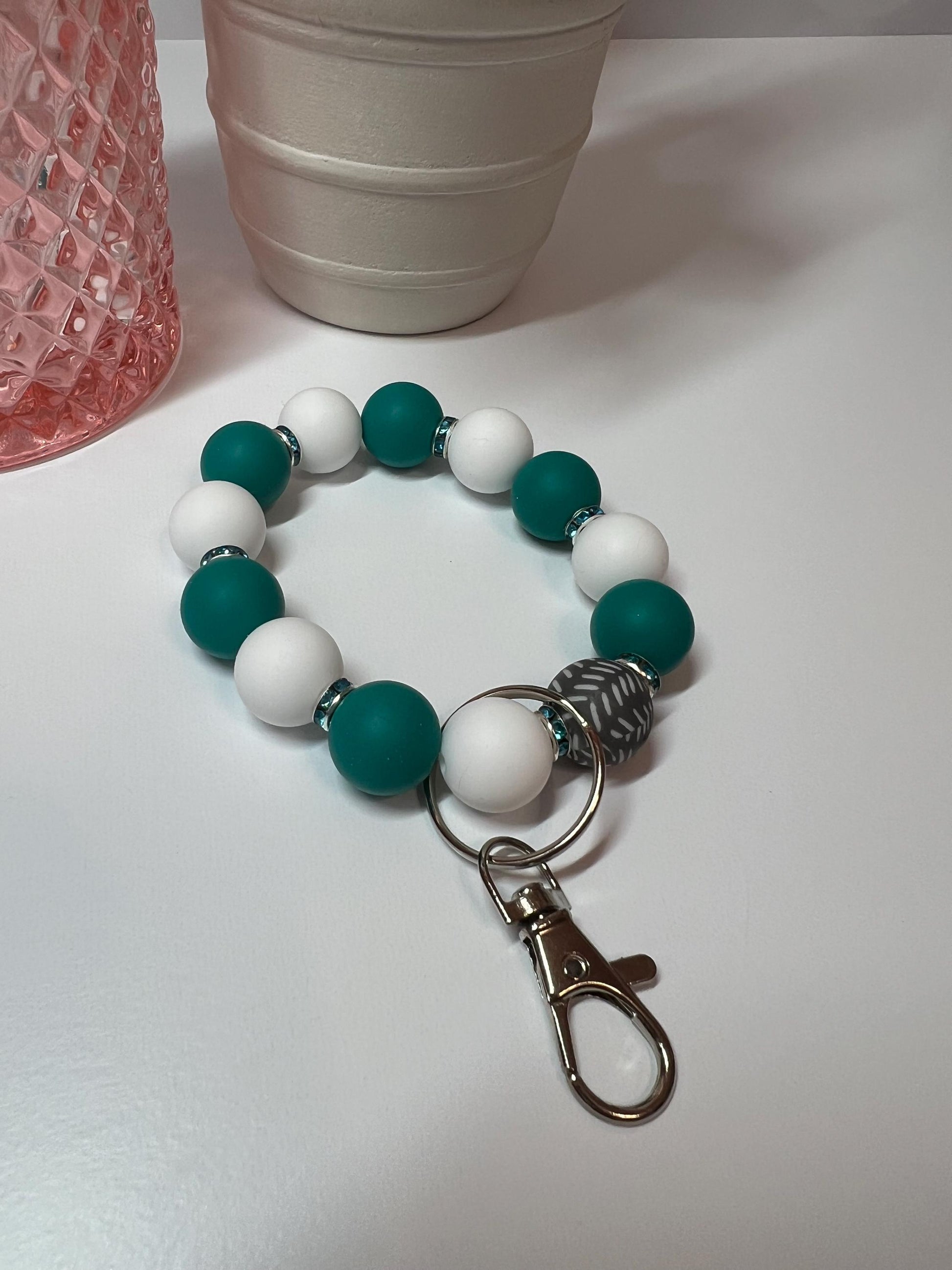 Silicone Beaded Keychain Bracelet - ID Holder, Cruise, Work, Beaded Jewelry
