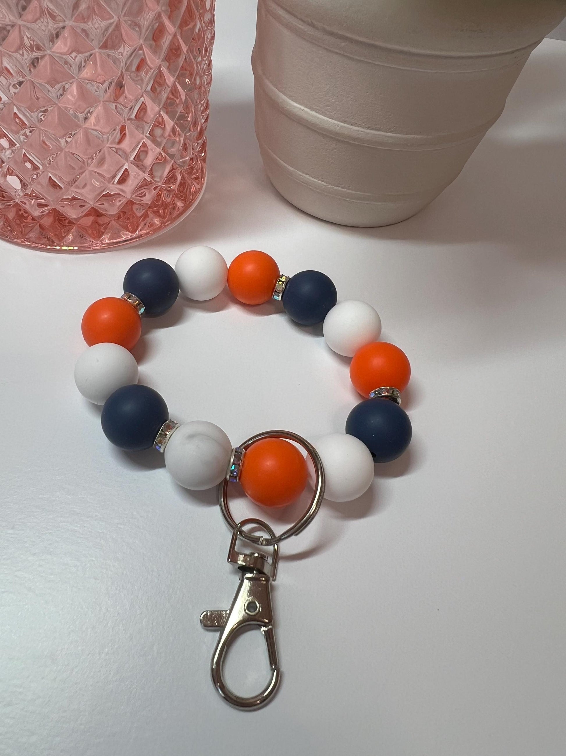 Silicone Beaded Keychain Bracelet - ID Holder, Cruise, Work, Beaded Jewelry