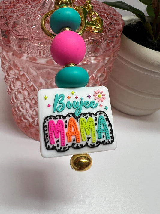 Boujee Mama Silicone Bead Keychain: Teal & Pink Bag Charm