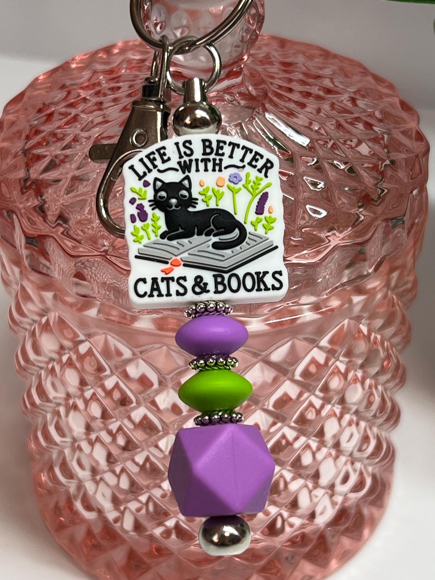 Cats & Books Silicone Bead Keychain: Life Is Better, Bag Charm