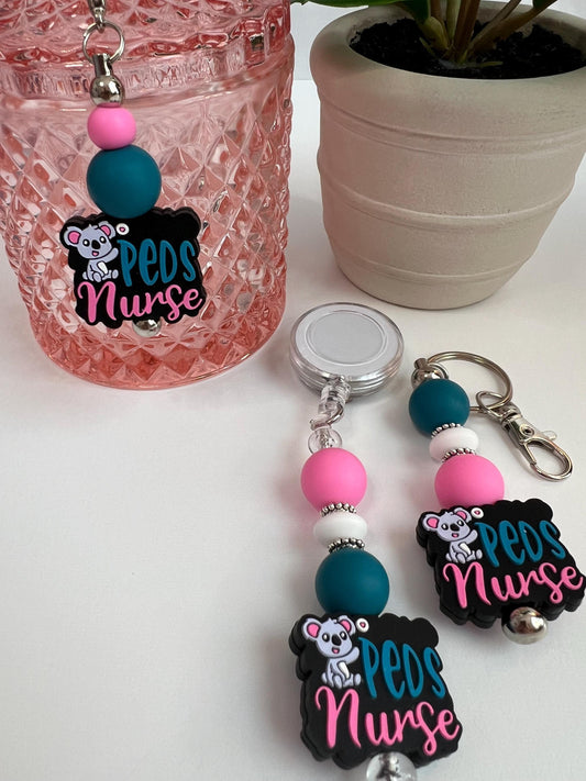 Peds Nurse - Badge Reel, Keychain, Tumbler/Bag Charm - Stanley, Bogg, Gift, Medical