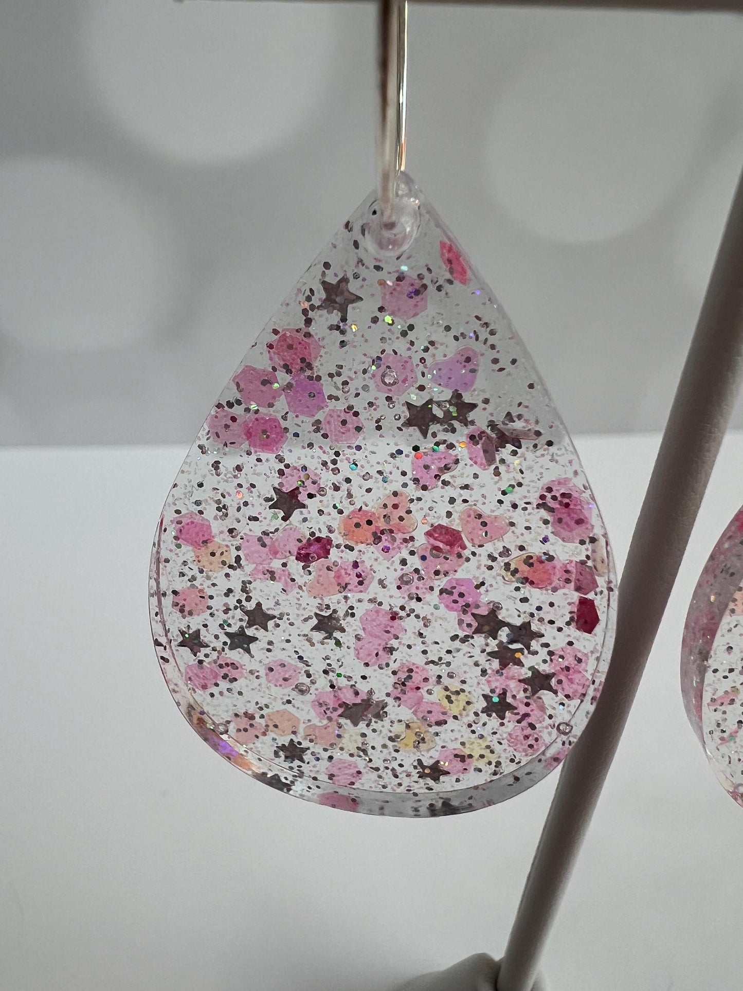 Pink Glitter Resin Earrings | Teardrop Earring | Gift for Her