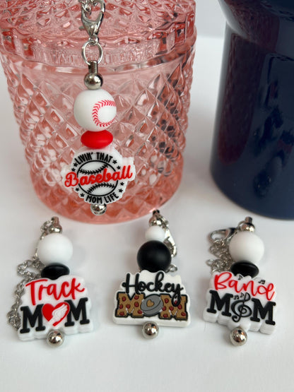 Sports Mom Cup Charm: Baseball, Hockey, Track, Band - Tumbler, Bag Accessory
