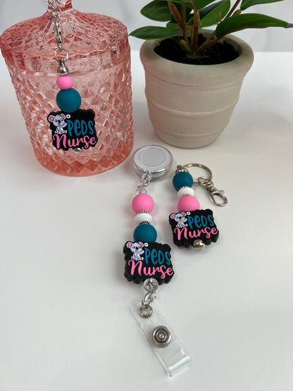 Peds Nurse - Badge Reel, Keychain, Tumbler/Bag Charm - Stanley, Bogg, Gift, Medical