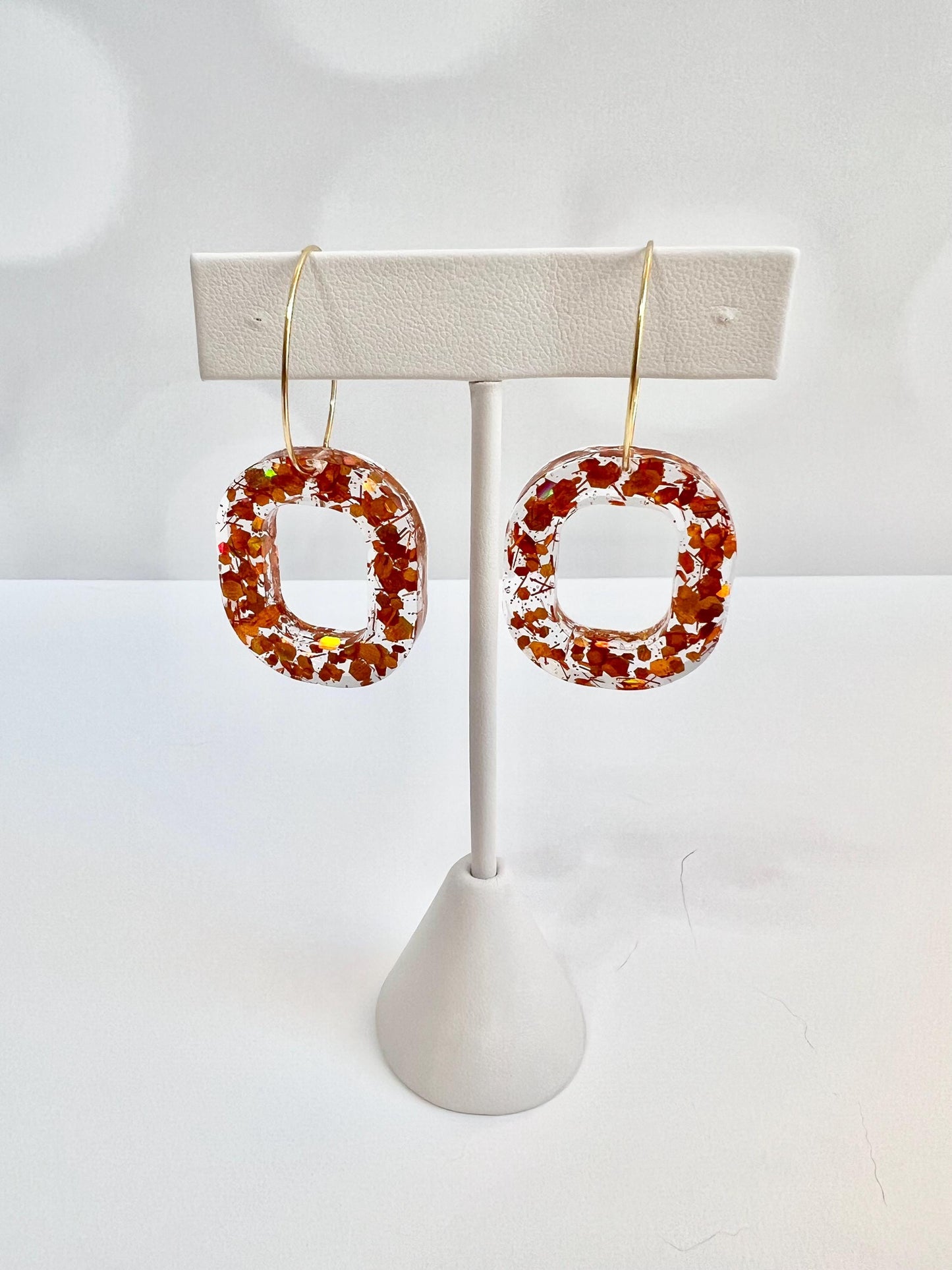 Orange Glitter Resin Earrings | Life of a Showgirl | Teardrop Earring | Square Earring