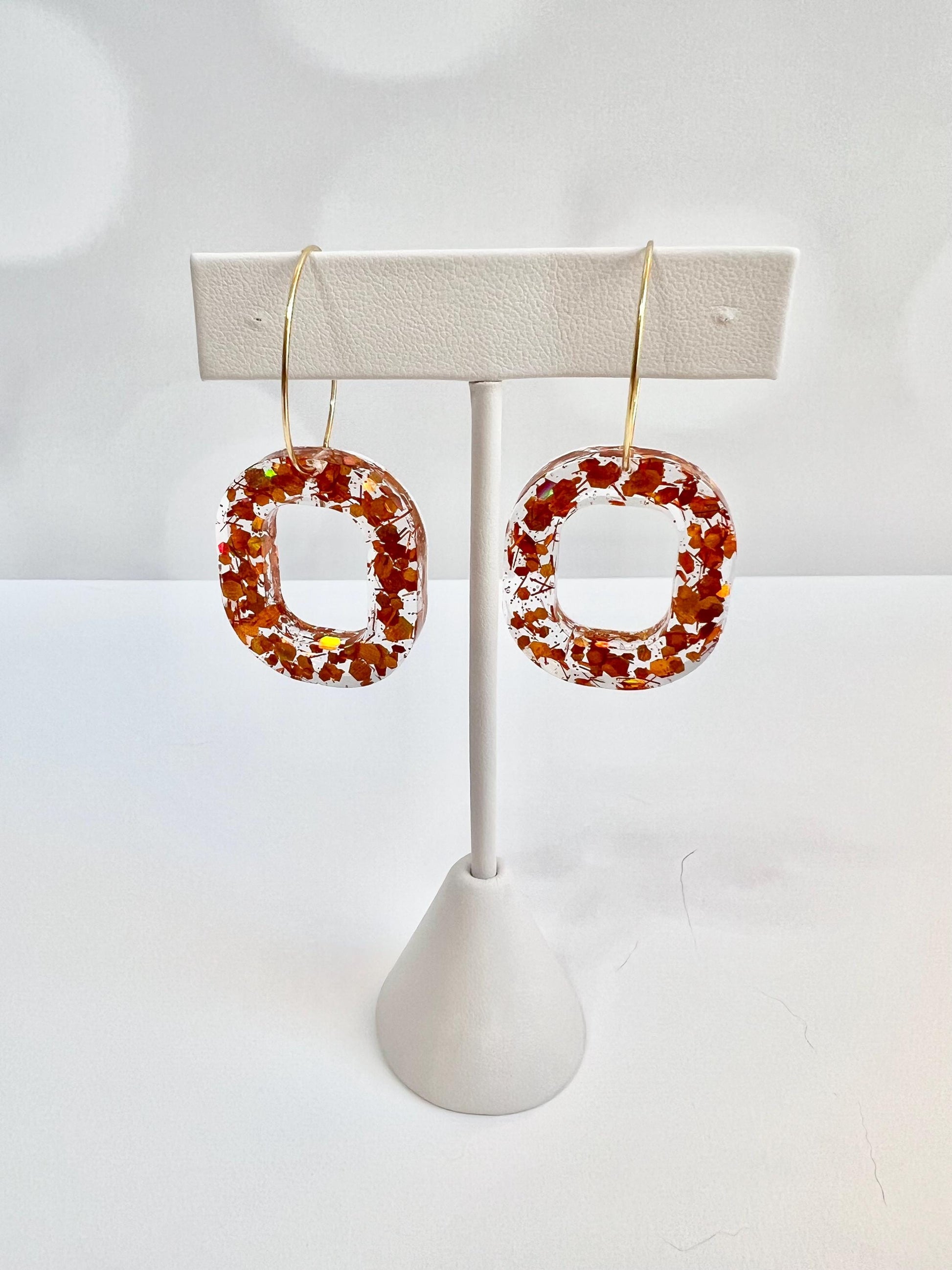 Orange Glitter Resin Earrings | Life of a Showgirl | Teardrop Earring | Square Earring