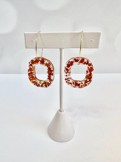 Orange Glitter Resin Earrings | Life of a Showgirl | Teardrop Earring | Square Earring