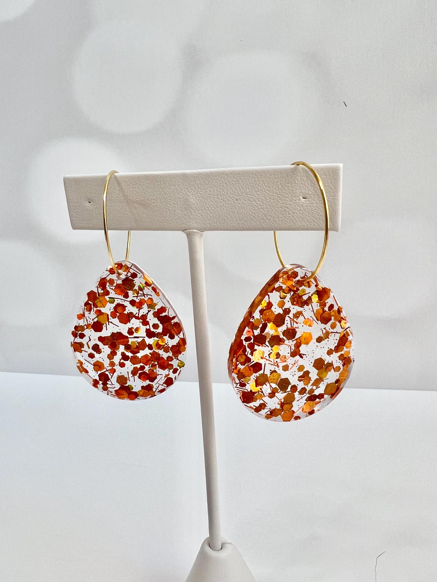 Orange Glitter Resin Earrings | Life of a Showgirl | Teardrop Earring | Square Earring