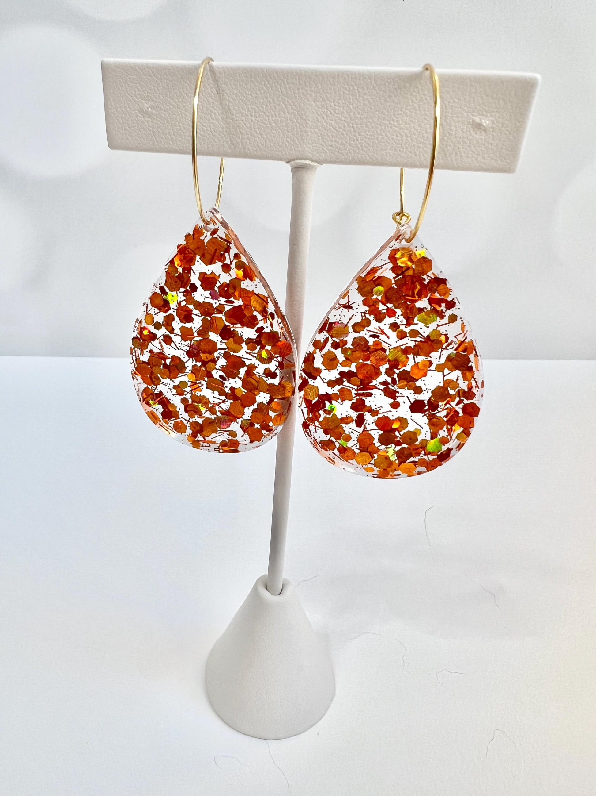 Orange Glitter Resin Earrings | Life of a Showgirl | Teardrop Earring | Square Earring