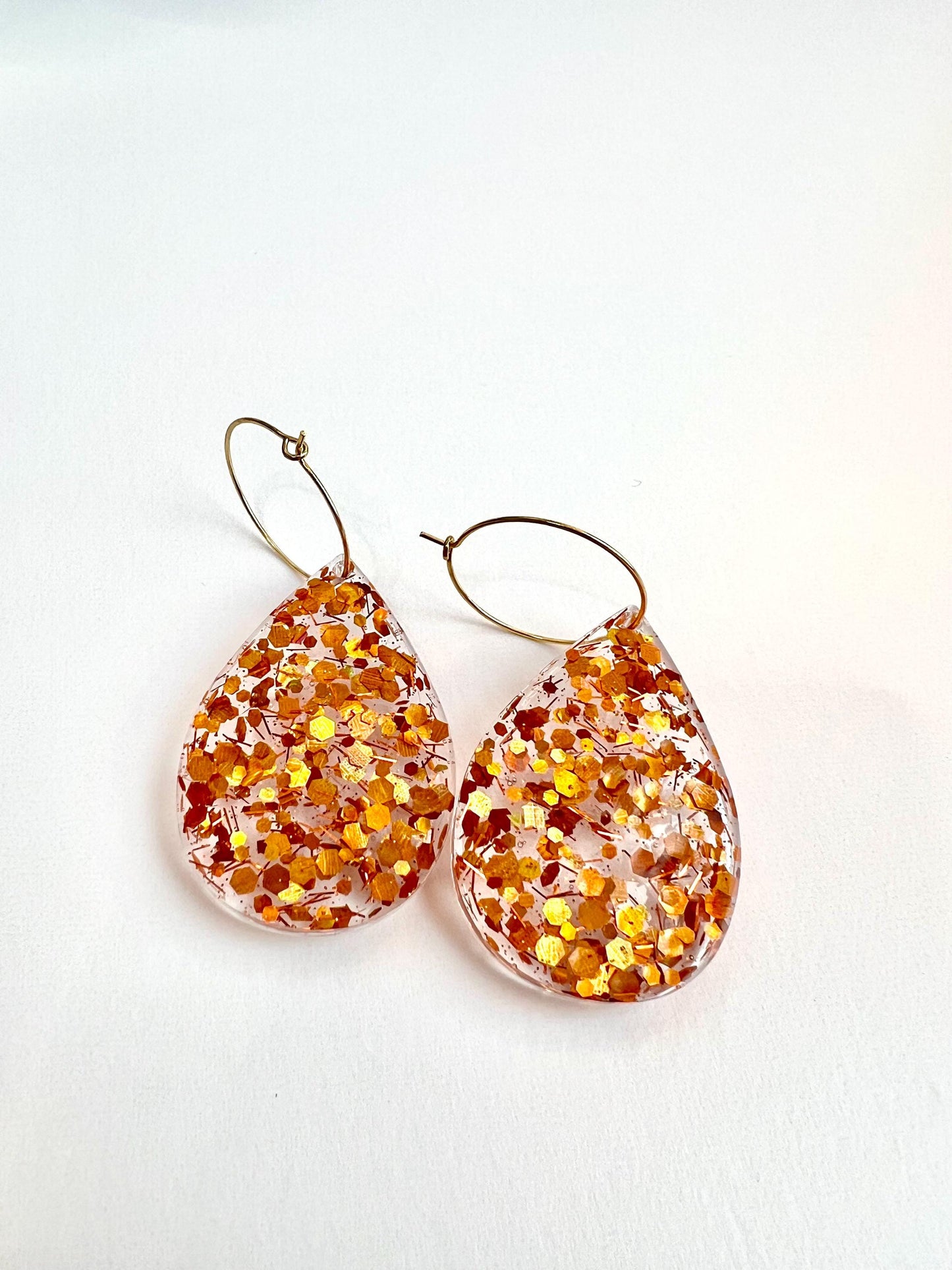 Orange Glitter Resin Earrings | Life of a Showgirl | Teardrop Earring | Square Earring