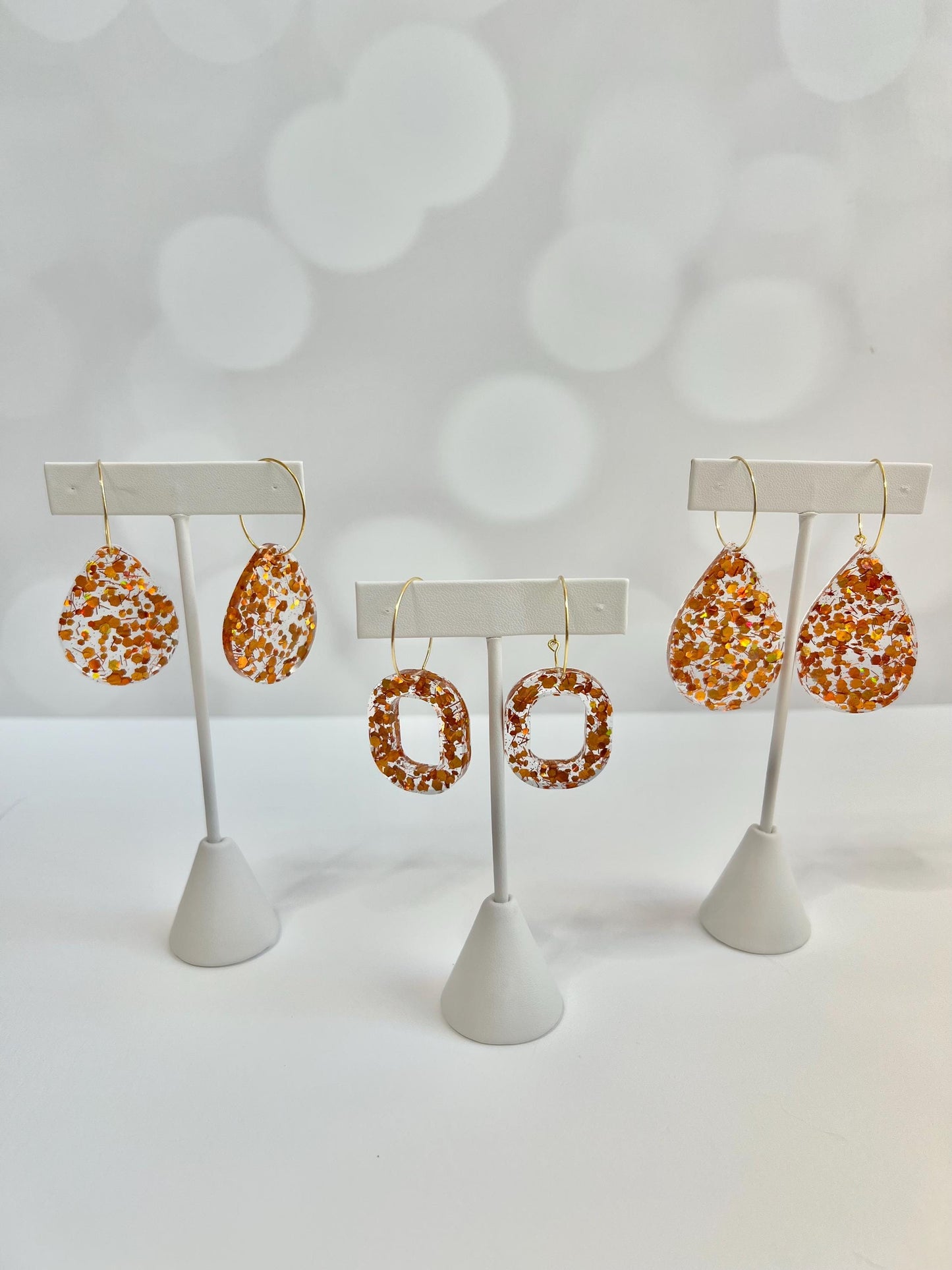 Orange Glitter Resin Earrings | Life of a Showgirl | Teardrop Earring | Square Earring