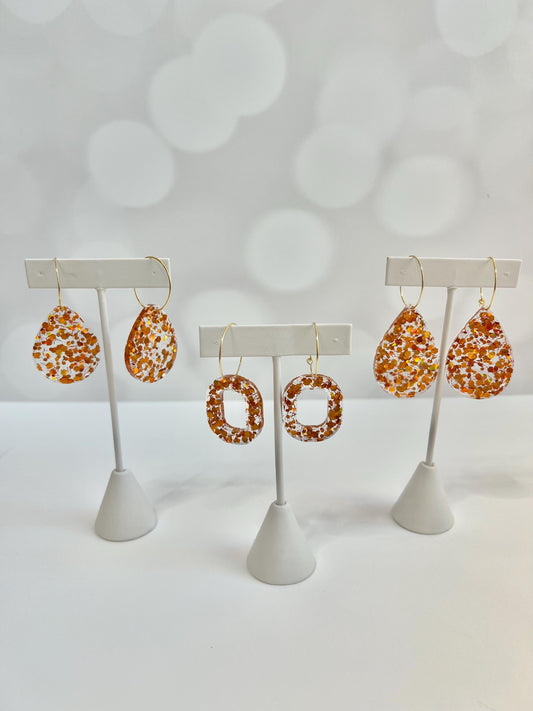 Orange Glitter Resin Earrings | Life of a Showgirl | Teardrop Earring | Square Earring