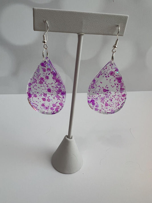 Purple Glitter Resin Teardrop Earrings: Unique Handmade Jewelry