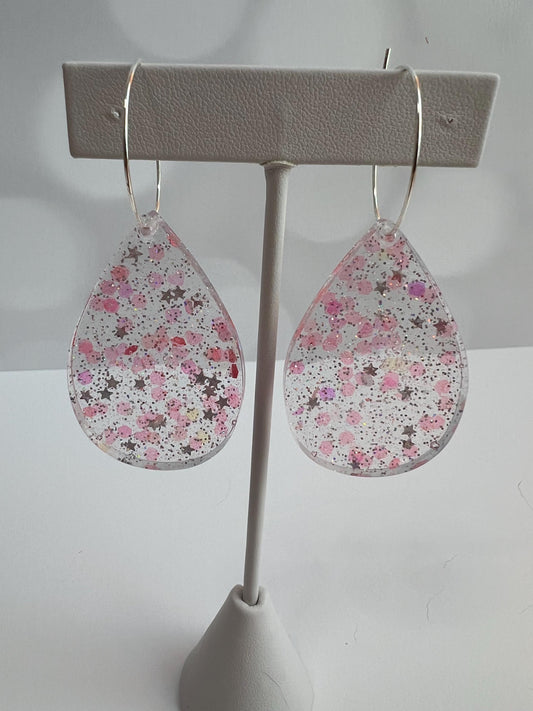 Pink Glitter Resin Earrings | Teardrop Earring | Gift for Her