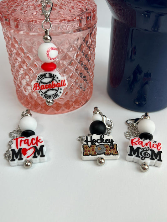 Sports Mom Cup Charm: Baseball, Hockey, Track, Band - Tumbler, Bag Accessory