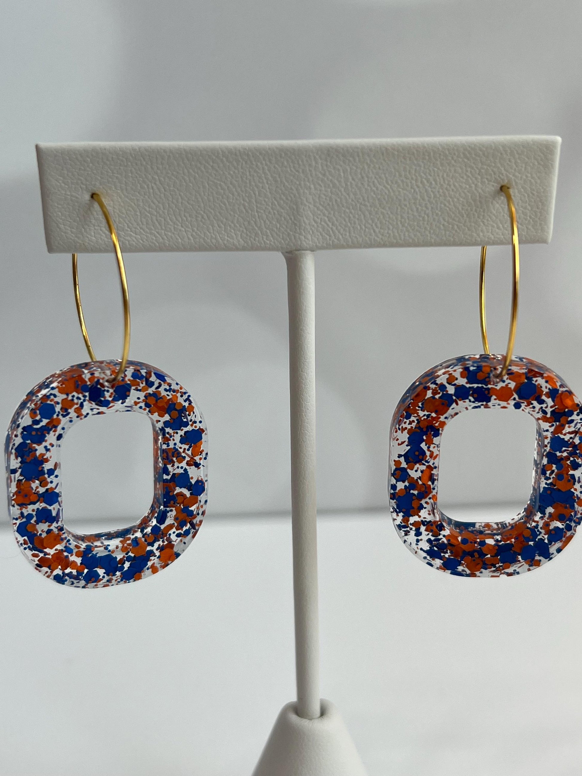 Orange and Blue Glitter Resin Earrings | Florida Gators | Teardrop Earring | Square Earring