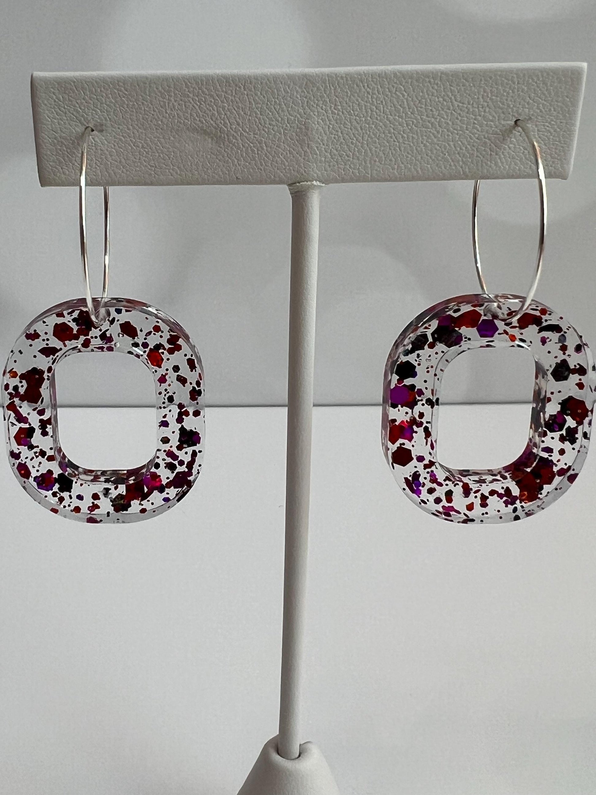 Orange and Purple Glitter Resin Earrings | Halloween | Teardrop Earring | Square Earring