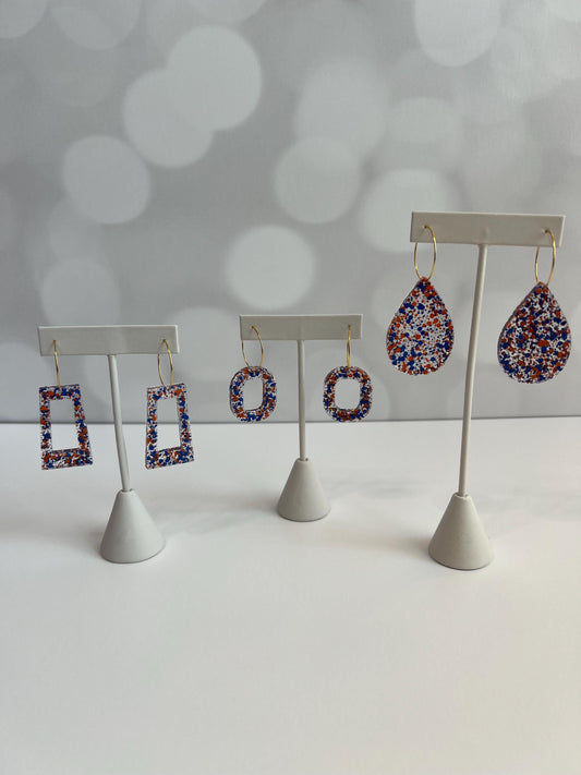 Orange and Blue Glitter Resin Earrings | Florida Gators | Teardrop Earring | Square Earring