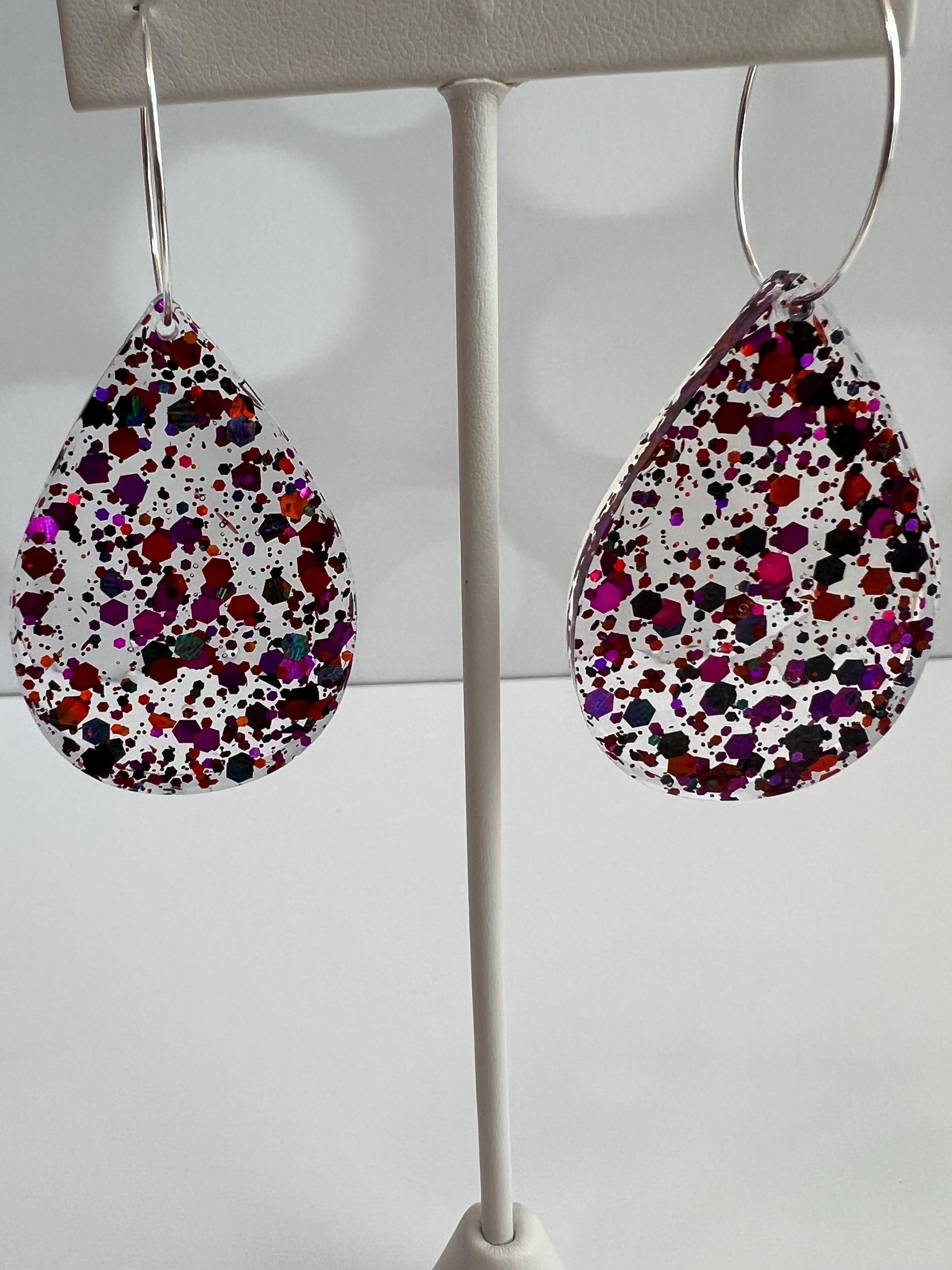 Orange and Purple Glitter Resin Earrings | Halloween | Teardrop Earring | Square Earring