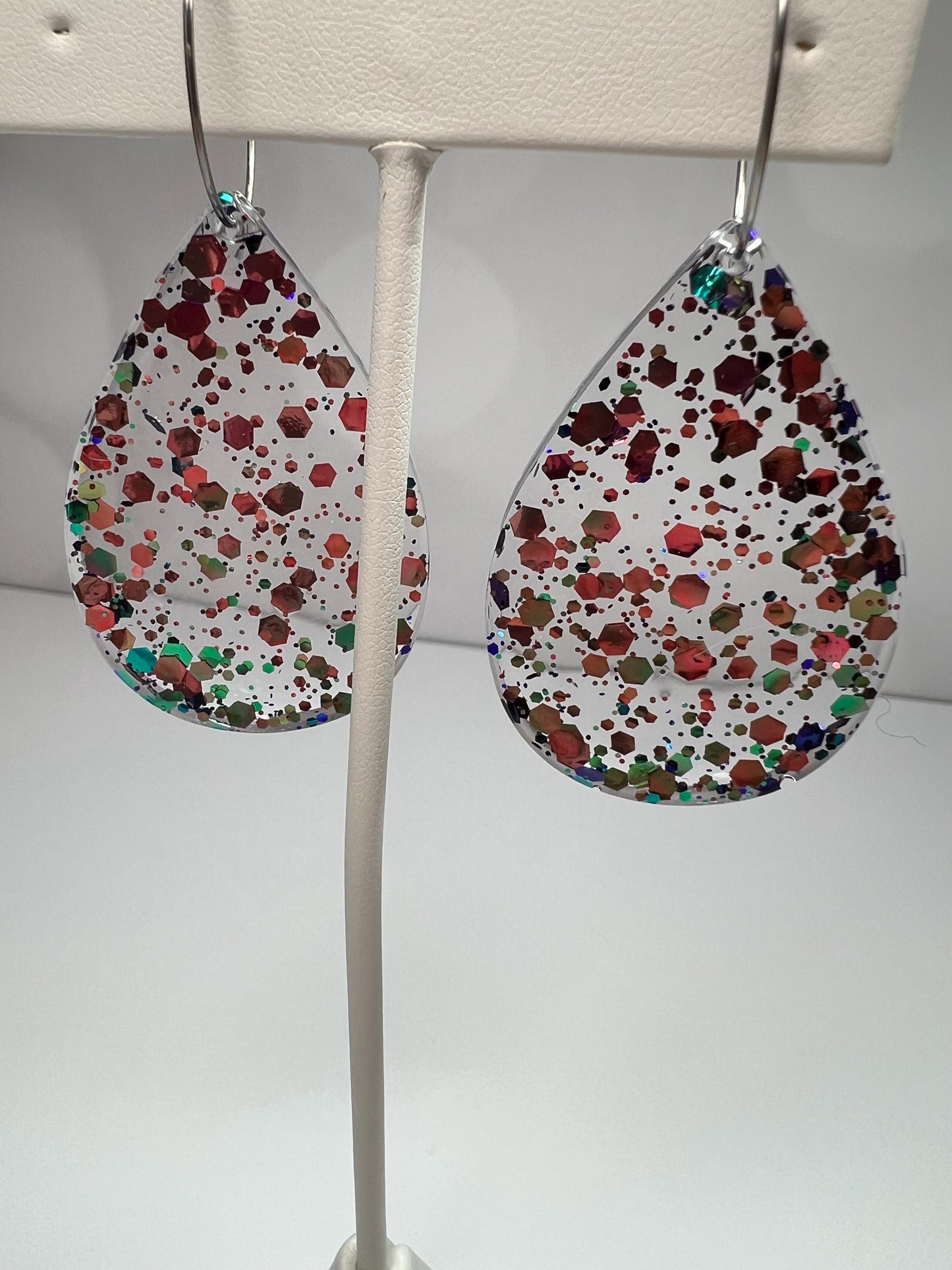 Pink/Green Glitter Resin Earrings | Wicked | Teardrop Earring | Square Earring | Rectangle Earring