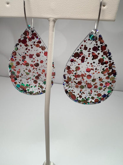 Pink/Green Glitter Resin Earrings | Wicked | Teardrop Earring | Square Earring | Rectangle Earring