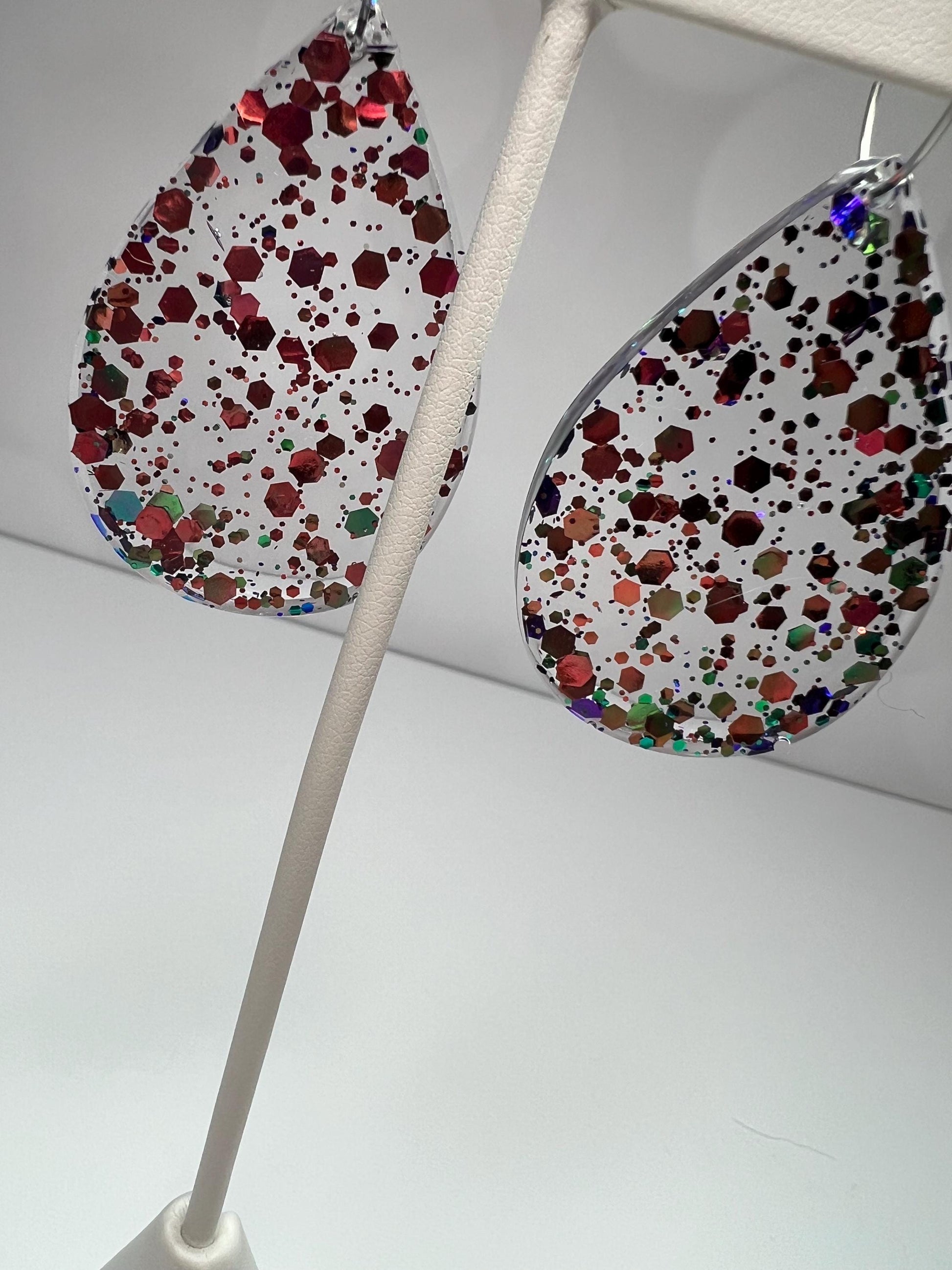 Pink/Green Glitter Resin Earrings | Wicked | Teardrop Earring | Square Earring | Rectangle Earring