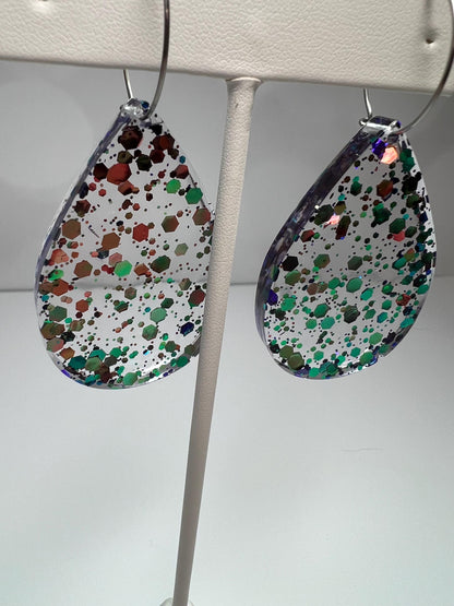 Pink/Green Glitter Resin Earrings | Wicked | Teardrop Earring | Square Earring | Rectangle Earring