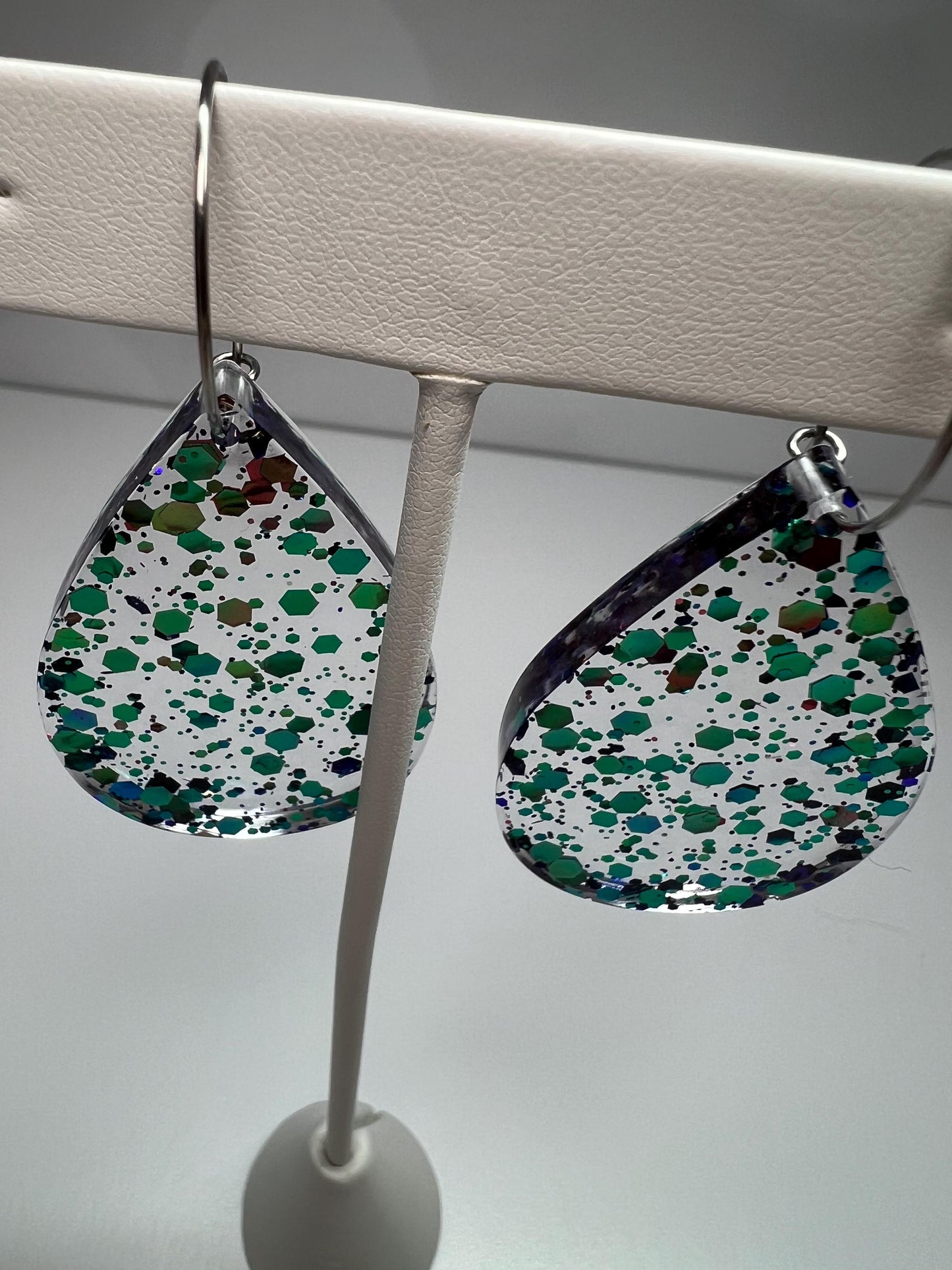 Pink/Green Glitter Resin Earrings | Wicked | Teardrop Earring | Square Earring | Rectangle Earring