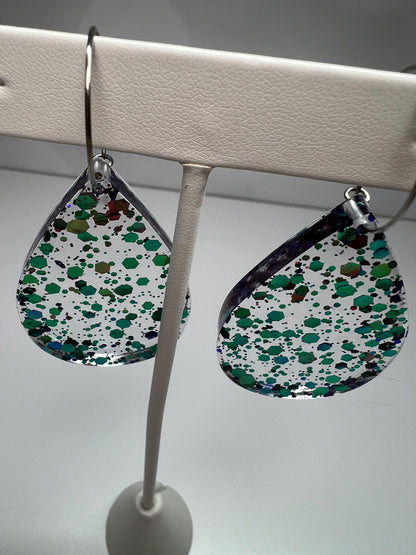 Pink/Green Glitter Resin Earrings | Wicked | Teardrop Earring | Square Earring | Rectangle Earring