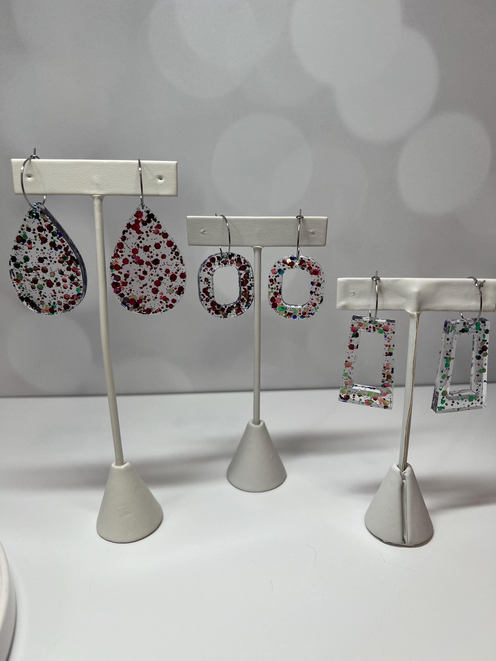 Pink/Green Glitter Resin Earrings | Wicked | Teardrop Earring | Square Earring | Rectangle Earring