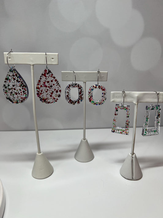 Pink/Green Glitter Resin Earrings | Wicked | Teardrop Earring | Square Earring | Rectangle Earring